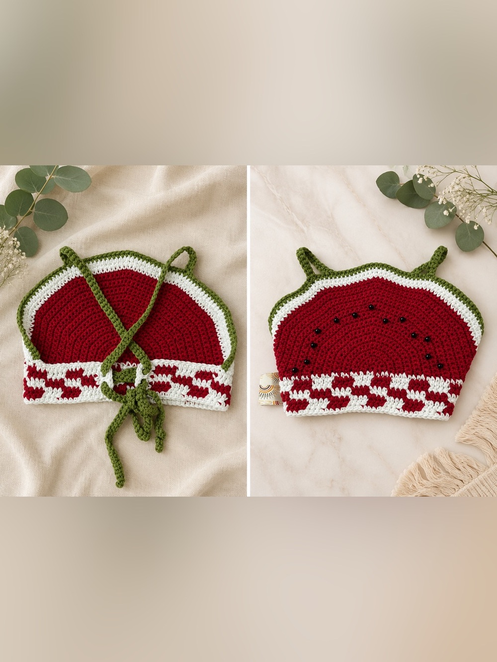 Hand Crafted Red White Green Crochet Watermelon Kids Top